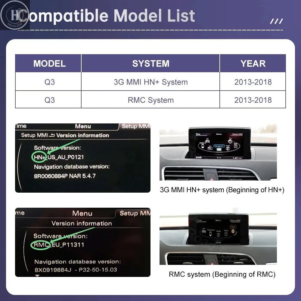 Road Top 12.3" Linux Screen Multimedia For Audi Q3 2013-2018 Wireless CarPlay Android Auto Airplay Car Radio Player HALALZEN