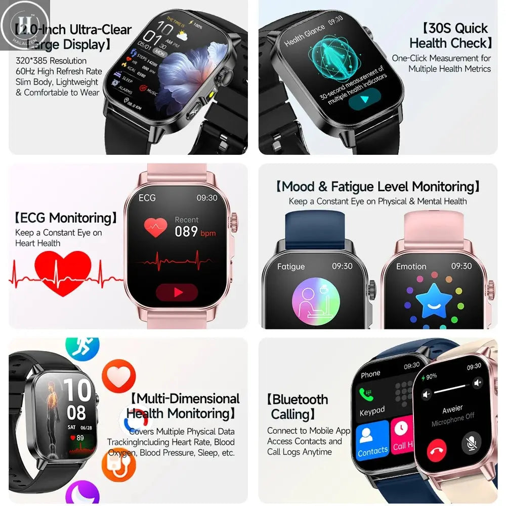 2026 New Model Uric Acid & Lipid Health Analysis Smart Watch Men ECG+PPG Bluetooth Call 2.01-inch Flashlight Smartwatch Women HALALZEN