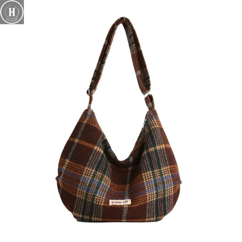 Fashion Versatile Plaid Shoulder Bag Retro Crossbody Wool Commuter Fashion Large Capacity Backpack HALALZEN