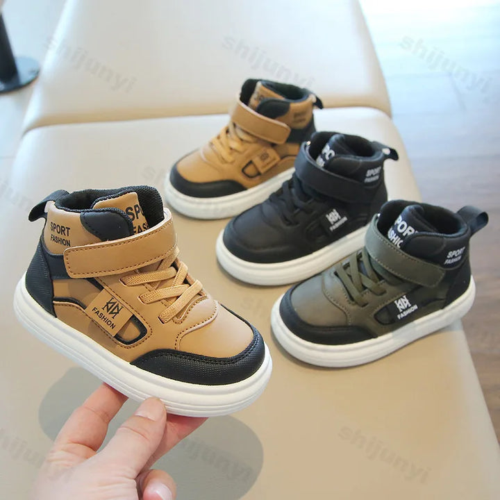 Autumn Children's High Top Casual Sports Shoes 2025 New Boys Board Shoes Soft Sole Baby Toddler Comfortable Outdoor Sneakers