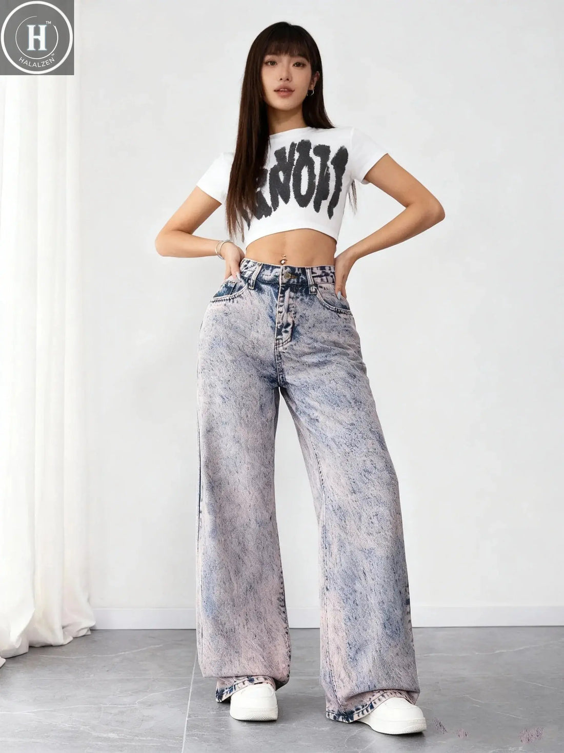Korean Style Washed Wide Leg Jeans for Women Loose Casual Denim Pants Halalzen UK