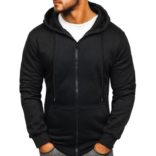 Mens Solid Color Hoodies Zip Up Hooded Tops Sweatshirts Outdoor Sports Tracksuits Drawstring Pockets Cardigan Coat Tracksuits