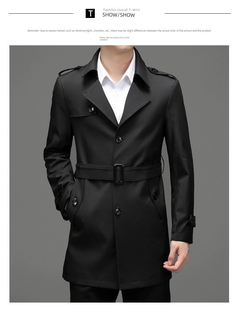 Ji Shizhe 2024 New Arrival Spring and Autumn Business Suit Collar Middle-Aged Men's Mid-Length Trench Coat Coat Men's Clothing Genuine Goods