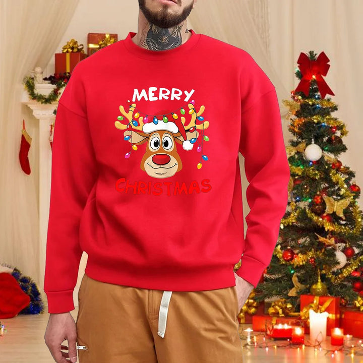 Christmas elk round neck pullover fall and winter men's casual long-sleeved cute Merry Christmas red sweater