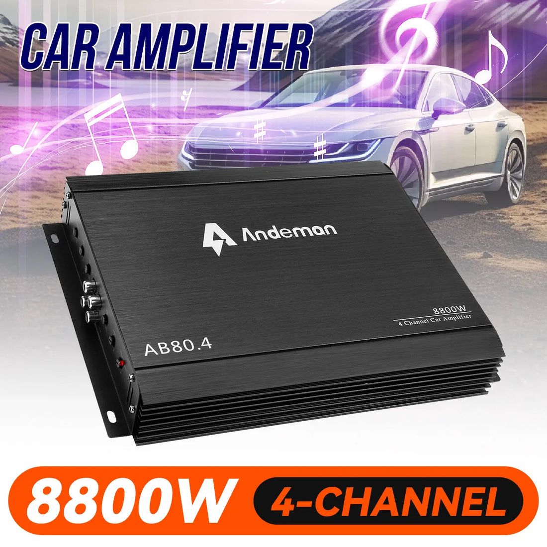 4-Channel 12V Car Power Amplifier Digital Stereo Surround Passive Subwoofer Audio Player Max 8800W