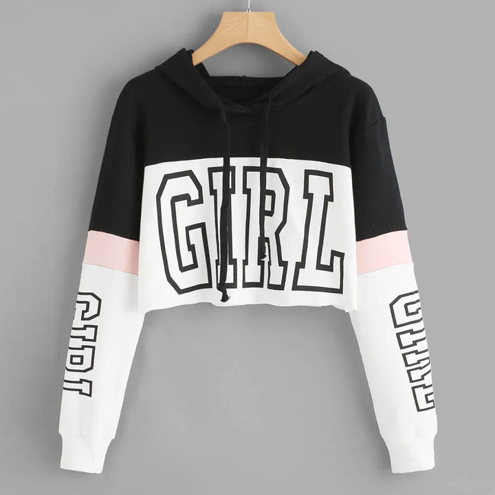 Women Sexy Cropped Hoodies Long Sleeve Letter Printed Drawstring Hooded Pullover Tops Girls Basic Crop Tops Y2k Clothes Women