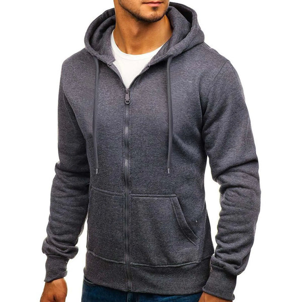 Mens Solid Color Hoodies Zip Up Hooded Tops Sweatshirts Outdoor Sports Tracksuits Drawstring Pockets Cardigan Coat Tracksuits