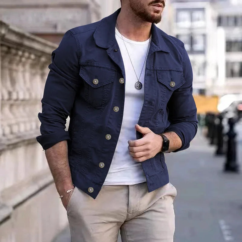 2025 New Men's Fashion Casual Jacket Washed Denim Top Autumn Loose Large Size Denim Jacket Men Jacket