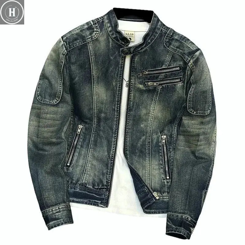 Autumn and Spring New Fashion Trend Vintage American Motorcycle Denim Jacket Men's Loose Sports Plus Size High Quality Outerwear HALALZEN