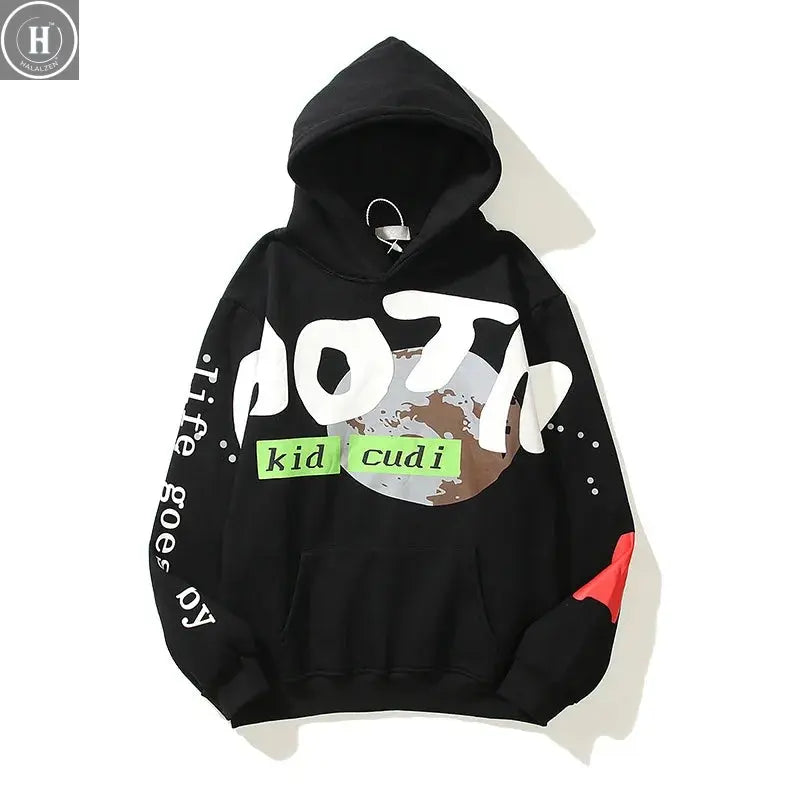 Kanye West Hoodies Jacket Men Graffiti Lucky Me I See Ghosts Sweatshirt Harajuku Fleece Street HipHop Pullover Bone Loose Hoodie HALALZEN