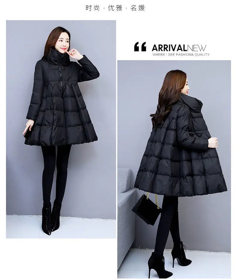 Womens Padded Down Jacket Long Loose Coat A-line Poncho Parkas Thick Skirt Cotton Outwaer Female Fashion New Winter Jacket