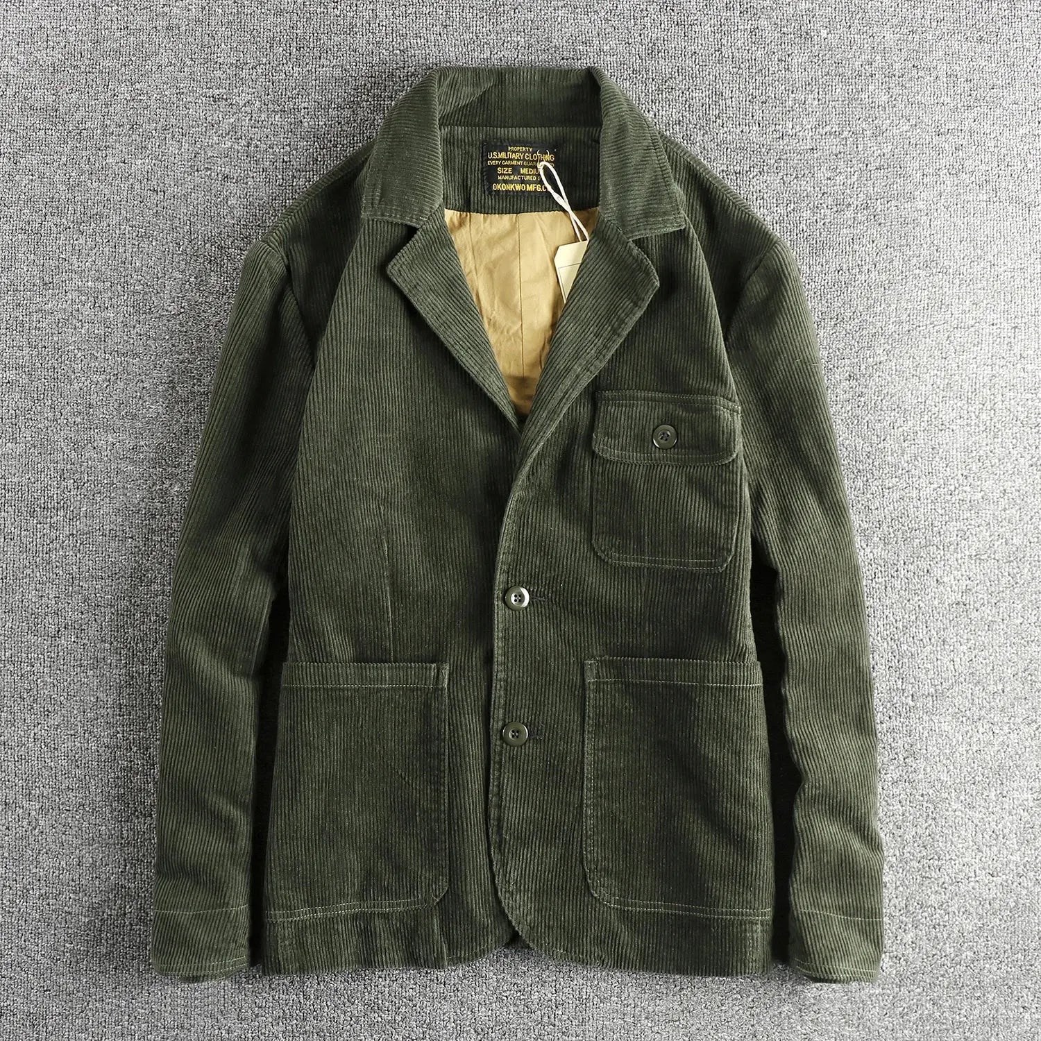 Heavy May Khaki vintage washed cotton corduroy casual suit men's fashion loose jacket single suit HALALZEN