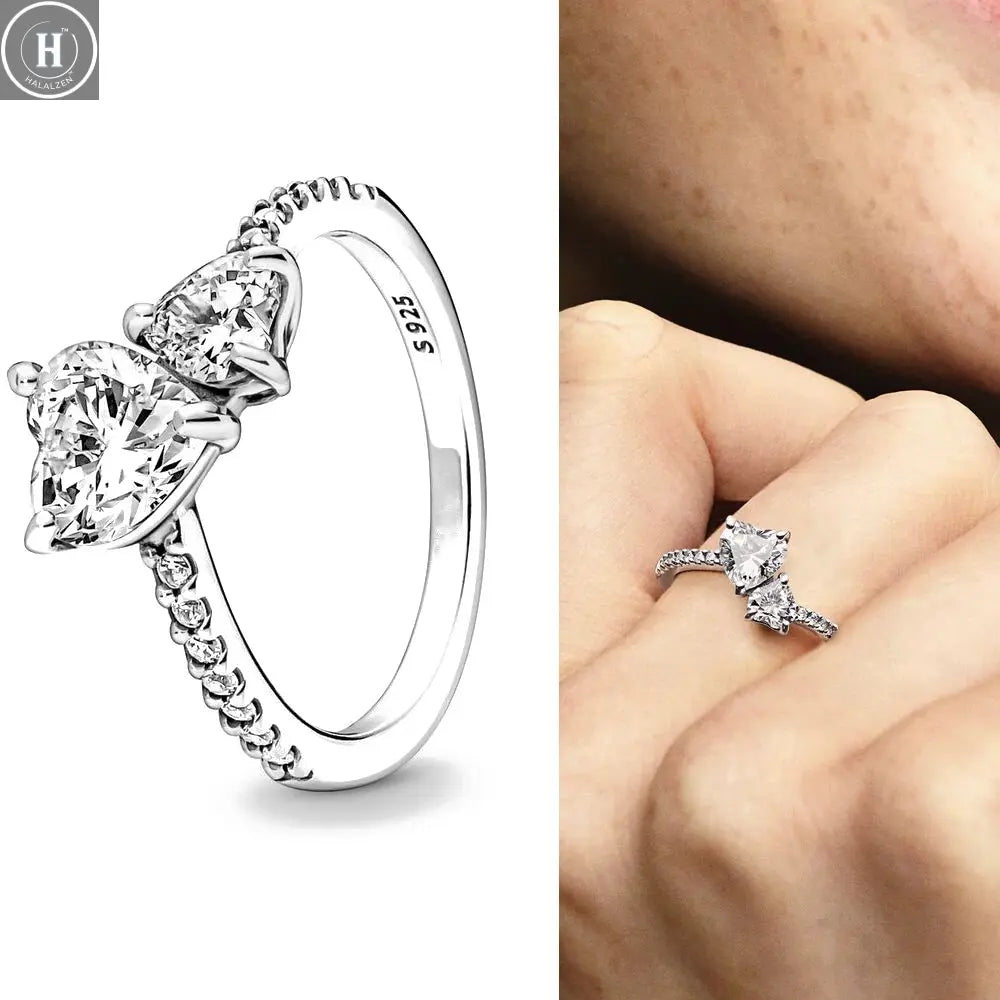 Hot Sale Original 925 Sterling Silver Women Finger Rings for Women Silver Love Heart Rhomboid Moon Star Luxury Jewelry Trinkets HALALZEN