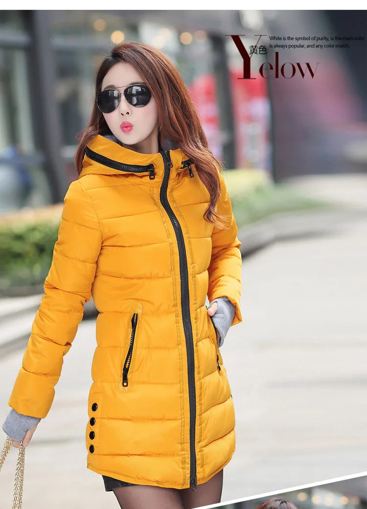 Autumn Winter Clothes Women Down Cotton Fashion Ladies Hooded Coat Female Medium-long Thickening Waterproof Slim Casual Jacket