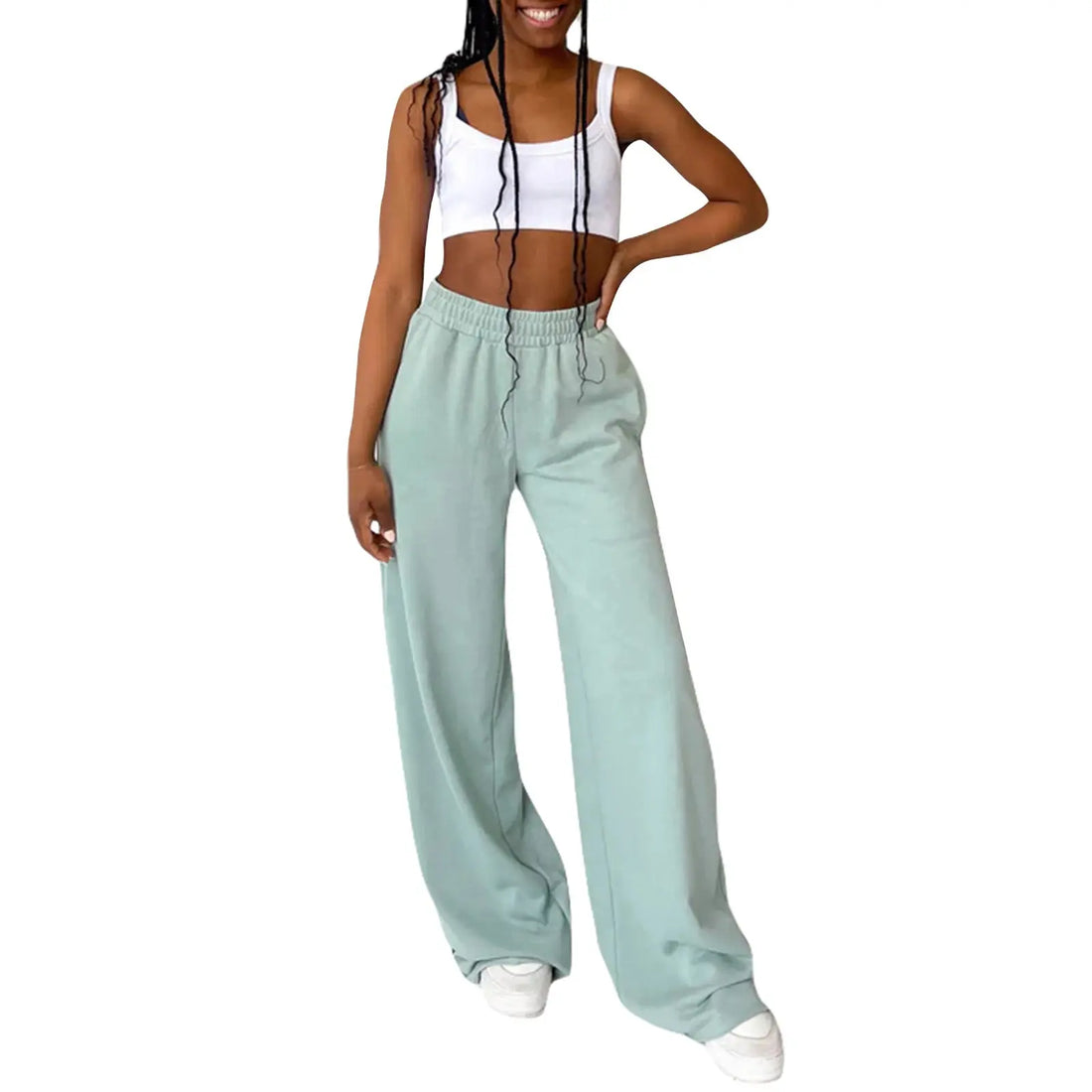 Women s High Waist Wide-Leg Pants in Solid Color Elastic Waistband Loose Fit Casual Fall Sweatpants with Straight Bottoms Halalzen UK