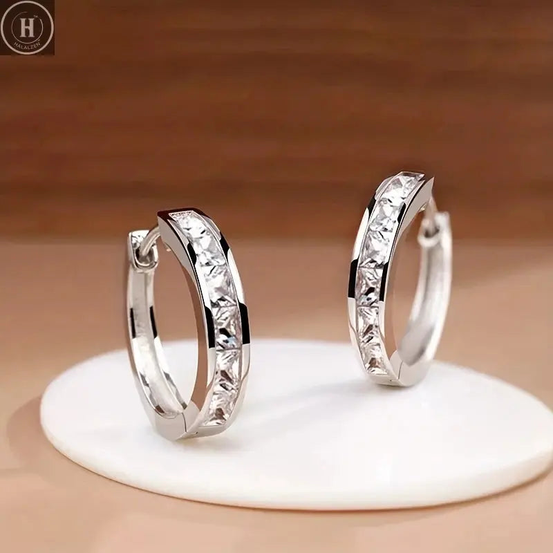 Huitan Classic Design Women Hoop Earrings Full with Princess Square CZ HALALZEN