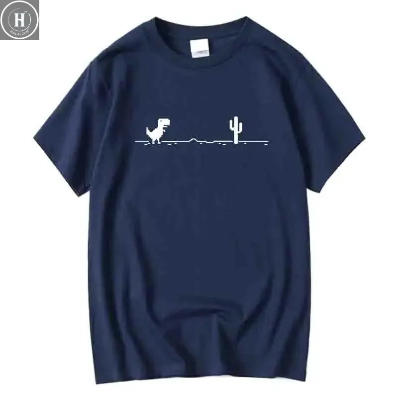 Men's High Quality 100%Cotton Funny Dinosaur Print T Shirt Loose O-neck Summer Cool Men Tshirt Short Sleeve T-shirt Male Tee Top HALALZEN