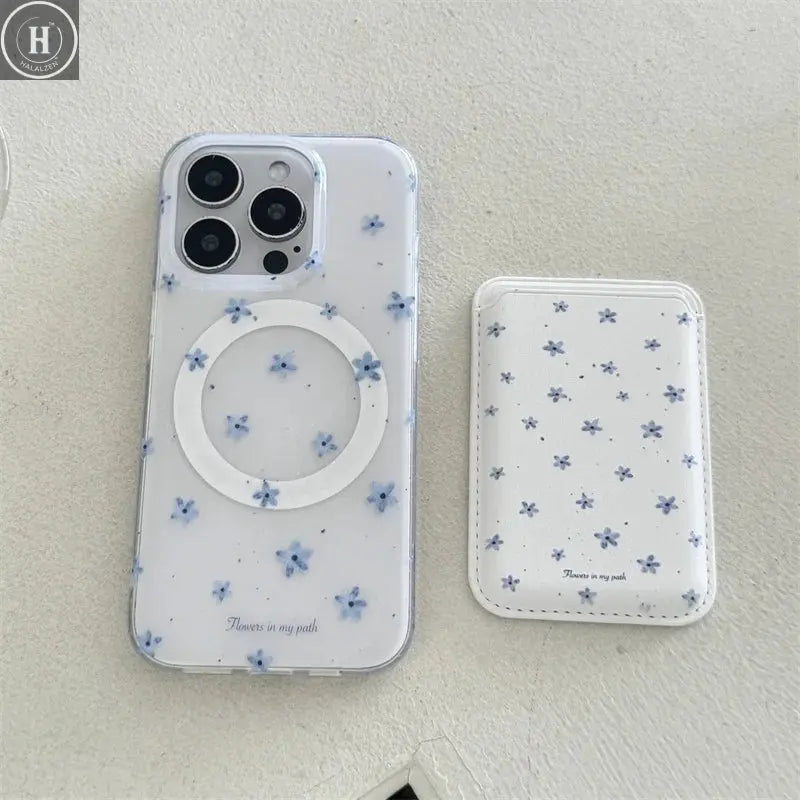 Korean Ins Flower Magnetic Stand Phone Case For iPhone 16 Pro 15 14 13 Pro Max Cover with Magsafe Card Holder Cute Cases Funda Halalzen UK