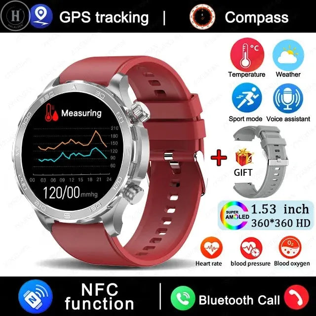 New GPS Track Smart Watch Men AMOLED HD Screen Outdoor Sports Fitness Heart Rate NFC IP68 Waterproof Bluetooth Call Smart Watch HALALZEN