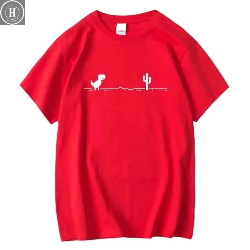 Men's High Quality 100%Cotton Funny Dinosaur Print T Shirt Loose O-neck Summer Cool Men Tshirt Short Sleeve T-shirt Male Tee Top HALALZEN