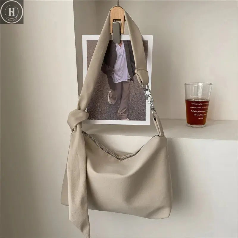 Black Crossbody for Women Girls Handbag Shopper Casual Solid Simple Chain Knotted Straps Messenger Shoulder Totes Bags HALALZEN