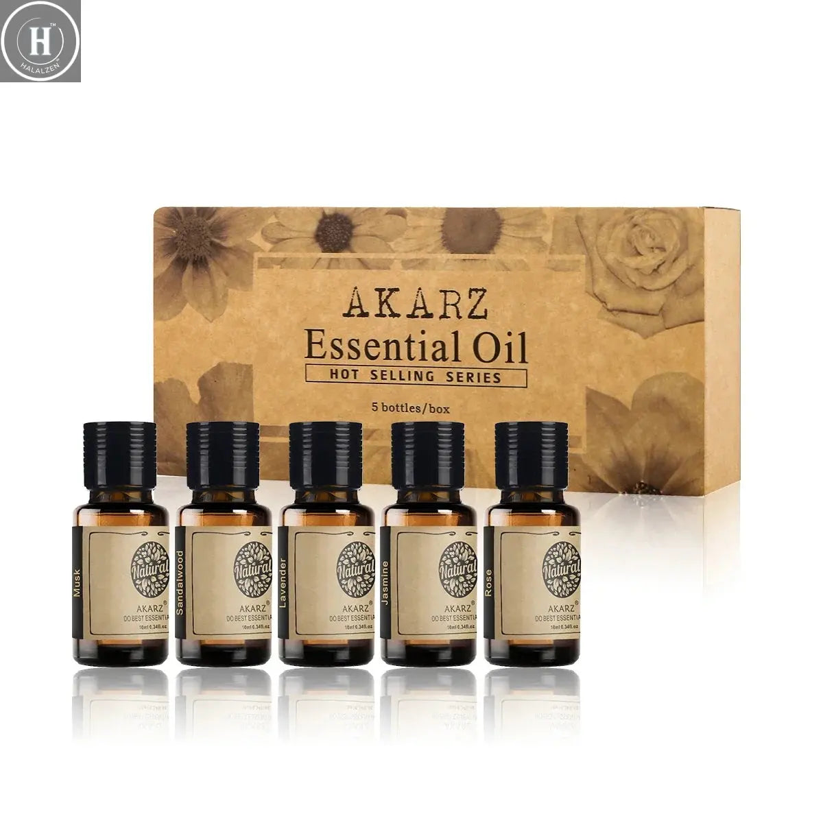 AKARZ Hots Series Essential Oils Gift Set Musk, Sandalwood, Lavender, Jasmine, Rose Aromatherapy Oils for Diffuser,10mL Bottles HALALZEN