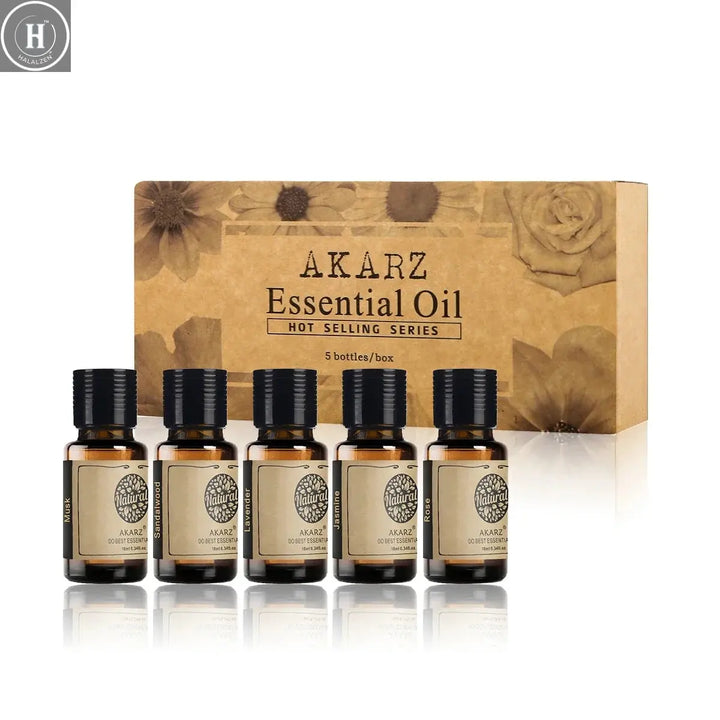 AKARZ Hots Series Essential Oils Gift Set Musk, Sandalwood, Lavender, Jasmine, Rose Aromatherapy Oils for Diffuser,10mL Bottles HALALZEN