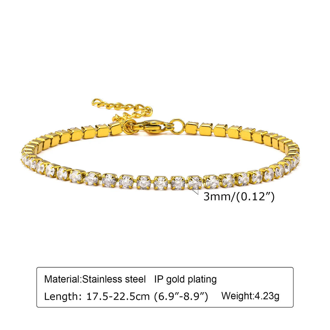 2/3/4/5MM Luxury Zircon Tennis Chain Bracelet for Women, Stainless Steel Bracelet Zircon Chain Bracelets, Dainty Jewelry Gift