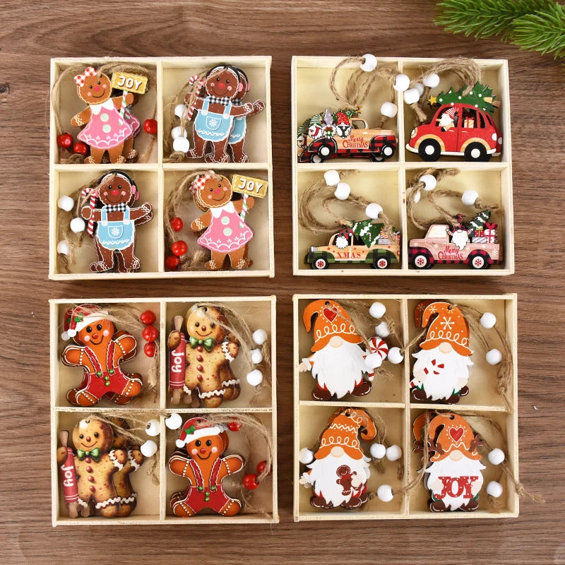 Christmas Wooden Pendants Gingerbread Man Gnomes Xmas Tree Hanging Oranment 2024 Noel Navidad Decorations for Home New Year Gift