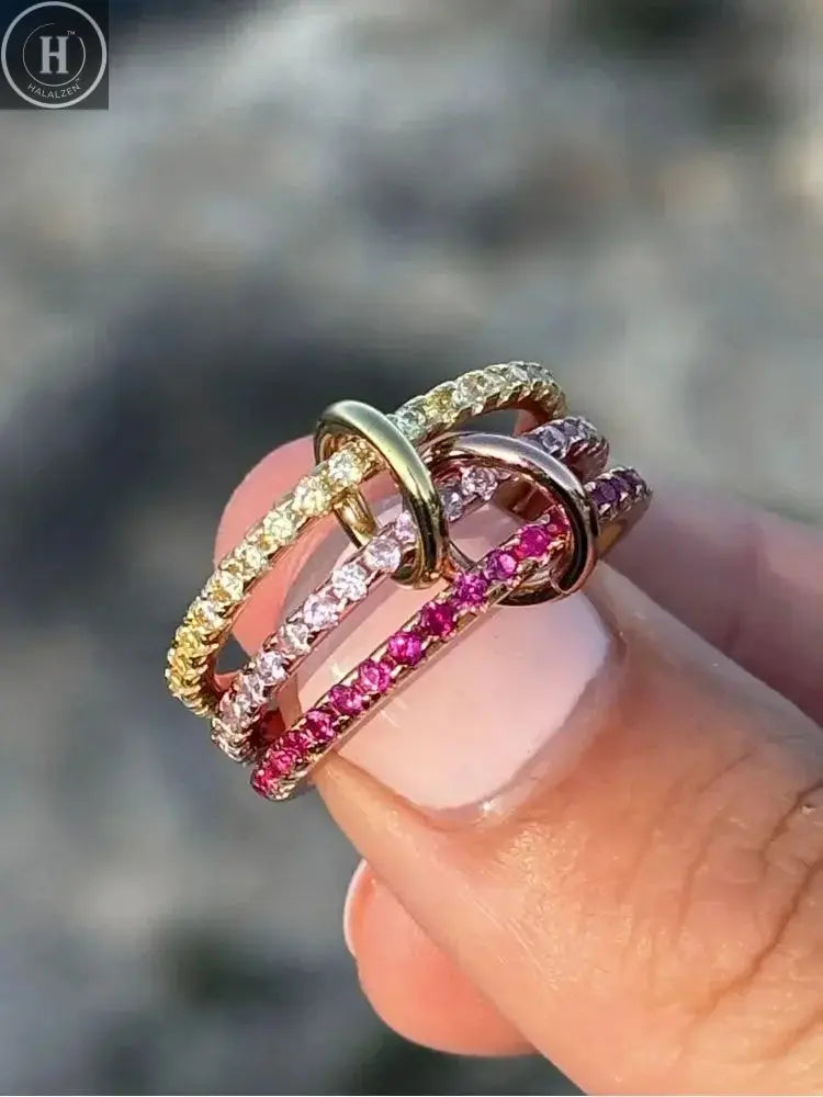 925 Sterling Silver Simple Fashion Multi-Layer Round Zircon Ring For Women Anniversary Daily Wear High Quality Fine Jewelry HALALZEN