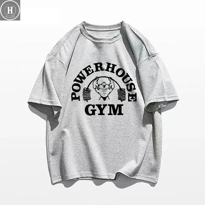 Summer Gym 100 Cotton Large Men's Letter Weightlifting Printed Round Neck T-shirt Street Outdoor High Quality Short Sleeve HALALZEN