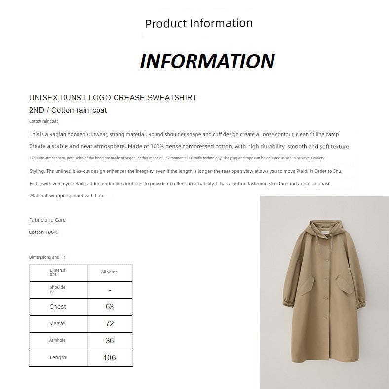 In Stock Nothing Written 23 New Arrival Loose Casual Breathable Raglan Hooded Outwear Long Trench Coat