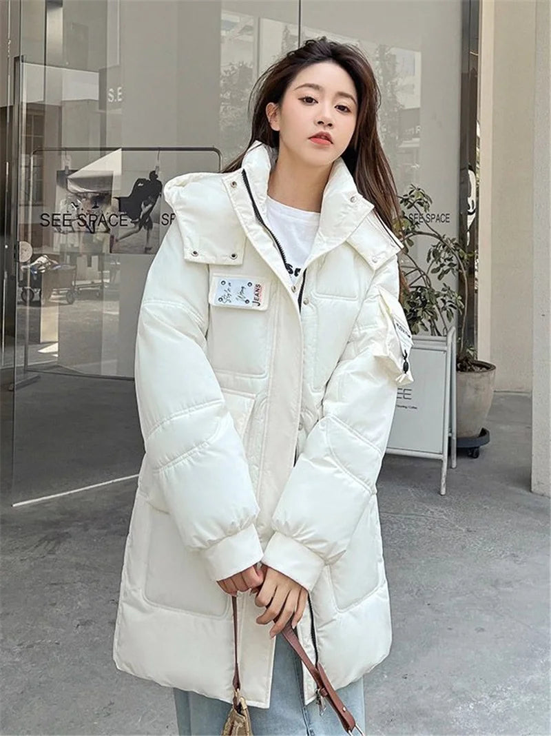 2023 New Women's Jacket Winter Parka Down Cotton Jackets Casual Long Coat Loose Thick Warm Hooded Parkas Waterproof Outwear