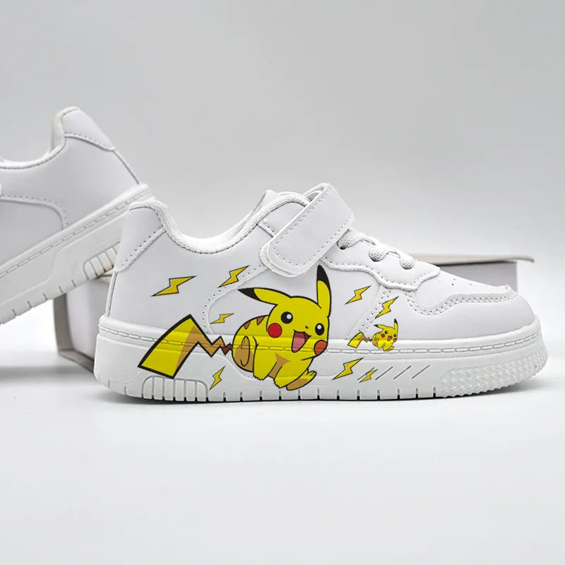 2025 Pikachu Cartoon Cute Unisex White Sneakers Spray Paint Kids Casual Shoes Cross Border Hot Sale