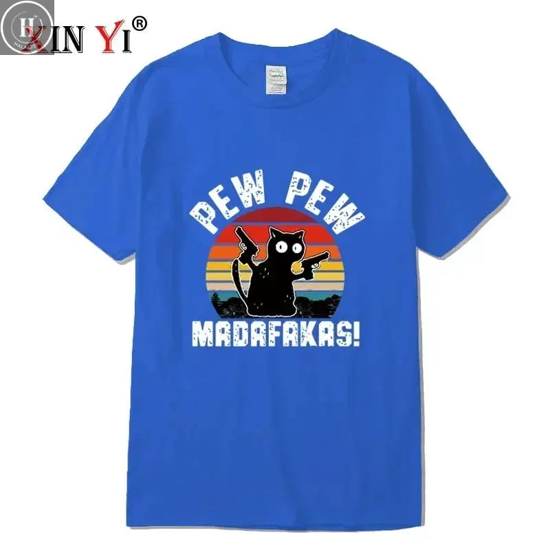 Summer Casual Men's High Quality T-shirt 100% Cotton Cool Funny Cat Printed T-shirt Casual O-neck Loose for Men T Shirt Tees Top HALALZEN