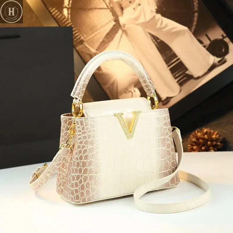 2025 New Crocodile Pattern Leather Women Handbags Luxury Fashion Small Shoulder Messenger Bag Portable Crossbody Shell Bags HALALZEN