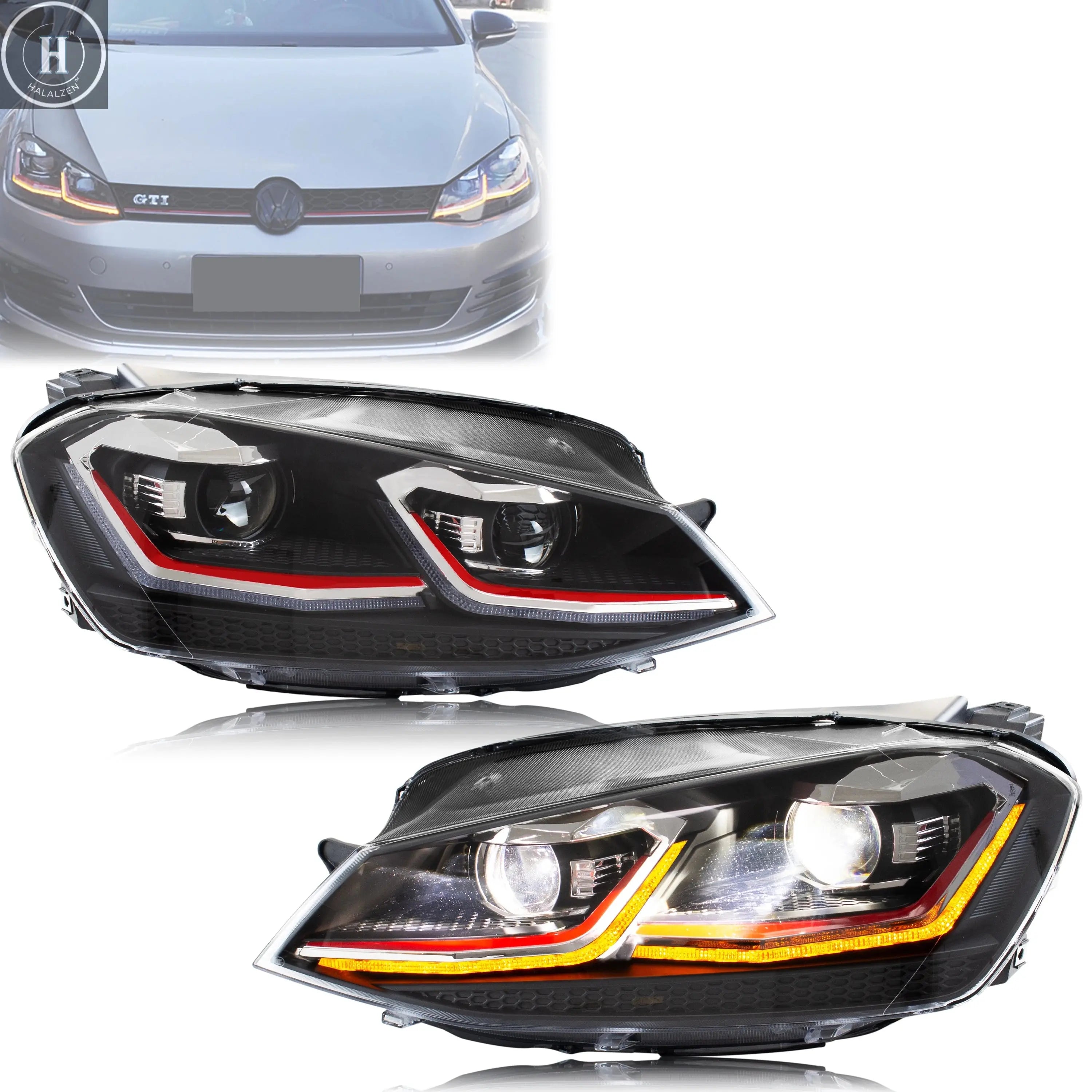 LED Headlights for Volkswagen VW Golf 7 MK7 VII 2013-2017 Sequential Turn Signal Front Lamps Assembly Not Fit GTI & Xenon Model HALALZEN