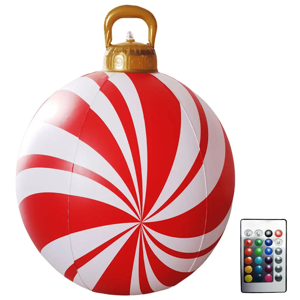 60CM PVC Inflatable Christmas Ball Giant Inflatable Christmas Balls with RGB Light W/ Remote Christmas Decorations Ball Sets