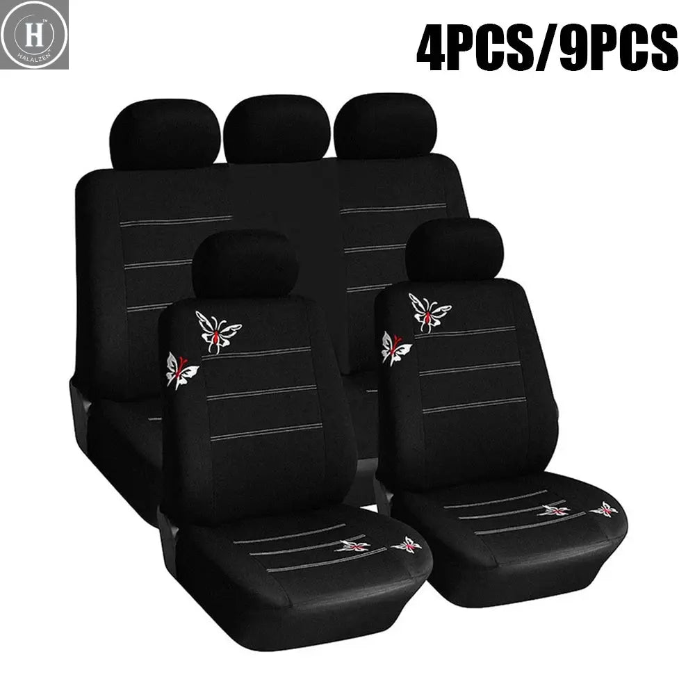 Butterfly Embroidery 4/9Pcs Set Car Covers Mat Protect Front Rear Car Seat Covers Set Car Seat Protector Cushion HALALZEN