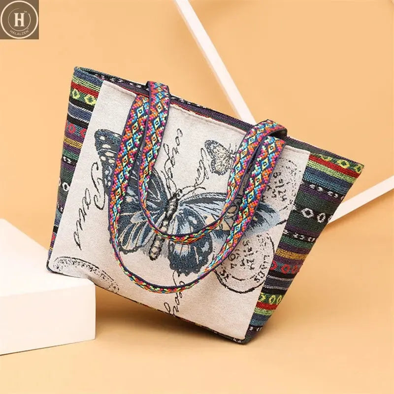 National Style Canvas Shopping Bags Thailand Bangkok Elephant Fashion Printing Tote Shoulder Bag Beautifully Sandy Handbags HALALZEN