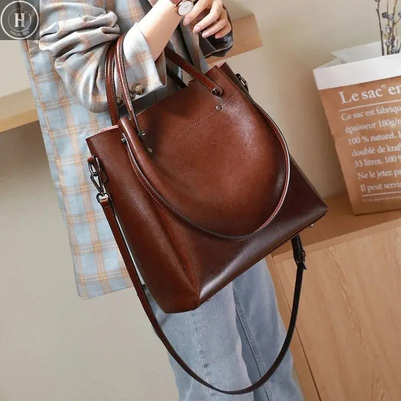 Women's Natural Cow Genuine Leather Handbags Female Natural Cowhide Crossbody Bag Ladies Multiple Large Capacity Shoulder Bags HALALZEN