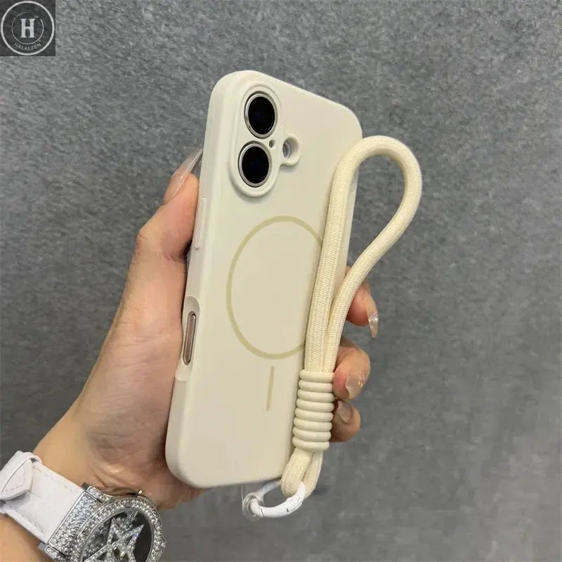 Luxury Candy Liquid Silicone Magsafe Case for iPhone 17 16 15 14 13 12 Pro Max Soft Shockproof Magnetic Lanyard Strap Cover Halalzen UK