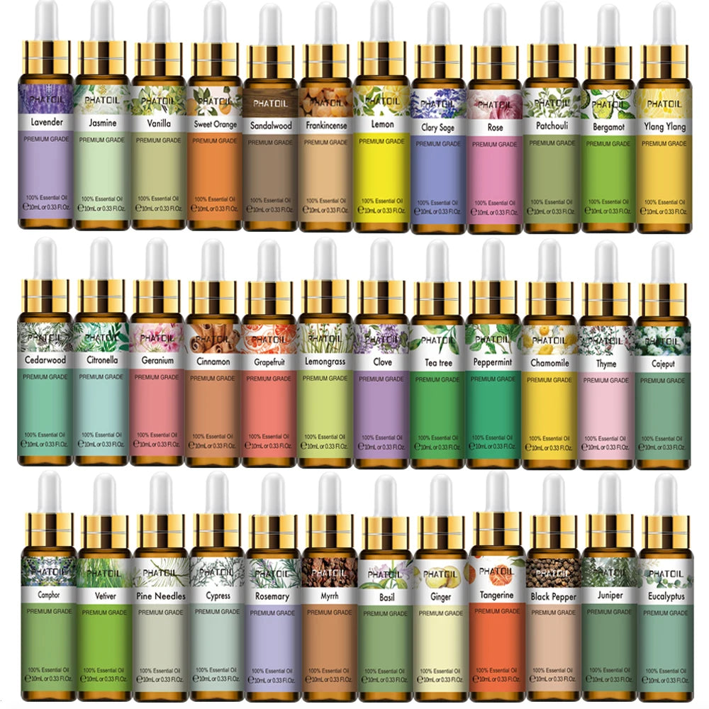 PHATOIL 10ml Sweet Orange Pure Essential Oil with Dropper for Humidifier Diffuser Myrrh Pine Needles Tangerine Thyme Aroma Oils HALALZEN