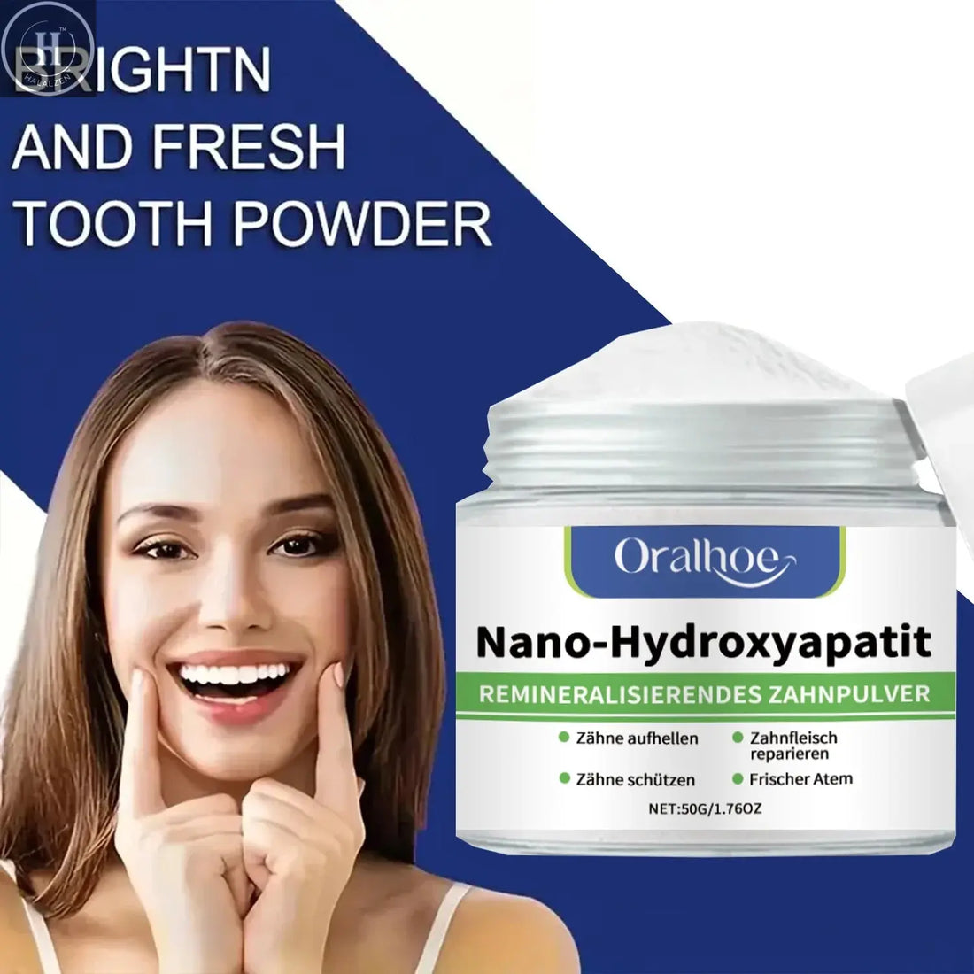 Winter Whitening Tooth Powder with 10% Hydroxyapatite - Remineralizing, Cool Mint, Enamel Repair & Fresh Breath HALALZEN