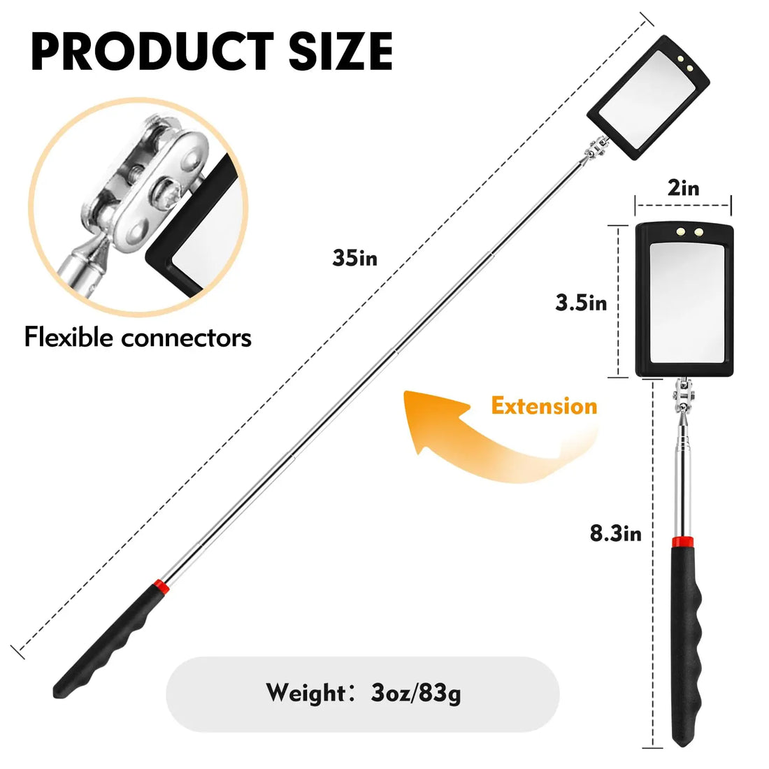 2pcs Detection Folding Mirror 360° Rotating Reflector Universal Auto Repair Tool Accessory Telescopic Bottom Inspection Mirror