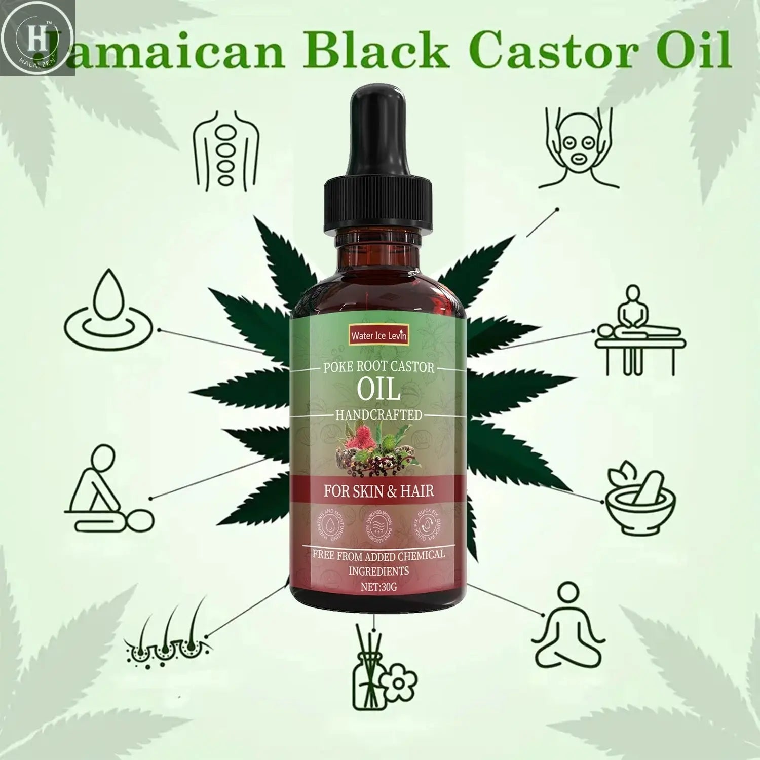 Poke Root Castor Oil for Skin & Hair - Natural Handcrafted Blend, Deep Moisture, Winter Nourishment, Chemical-Free Formula HALALZEN