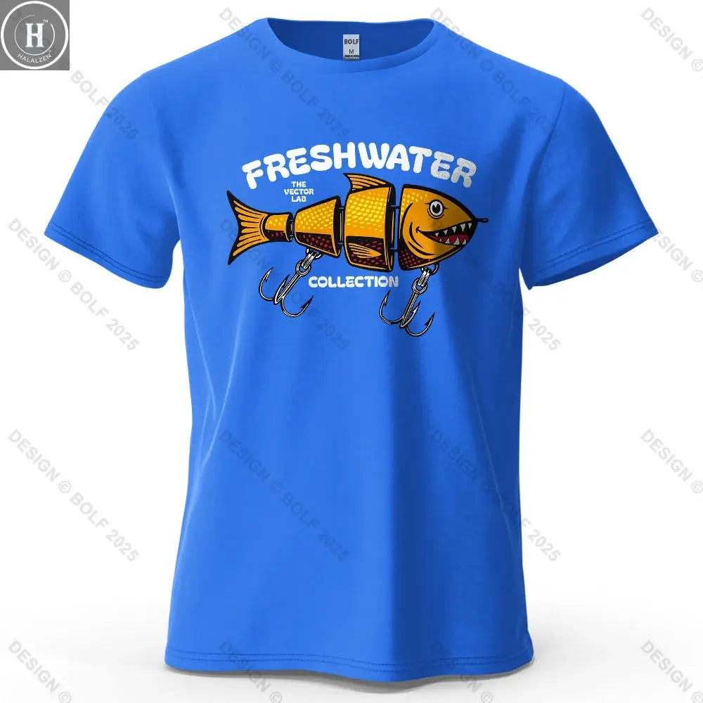 Fishing Lure Pattern Printed Men's T-Shirt 100% Cotton Oversized Fishing Hobby Graphic Tees for Women Tops Tees Streetwear HALALZEN