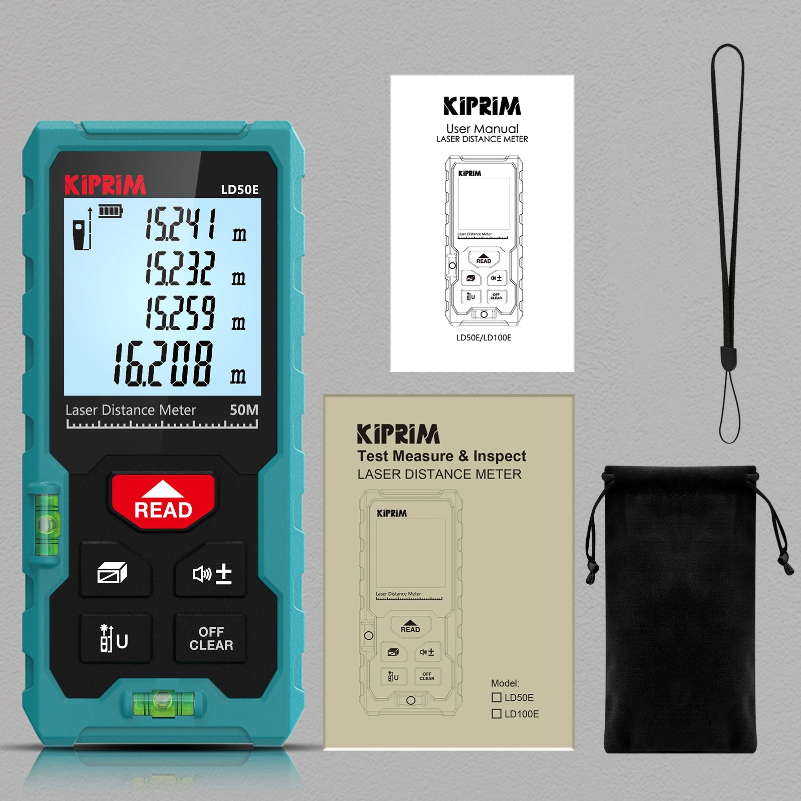 Kiprim Laser Rangefinder 50M 70M 100M Mini Laser Measurement Tool Laser Tape High Accuracy  Multiple Measurement Functions