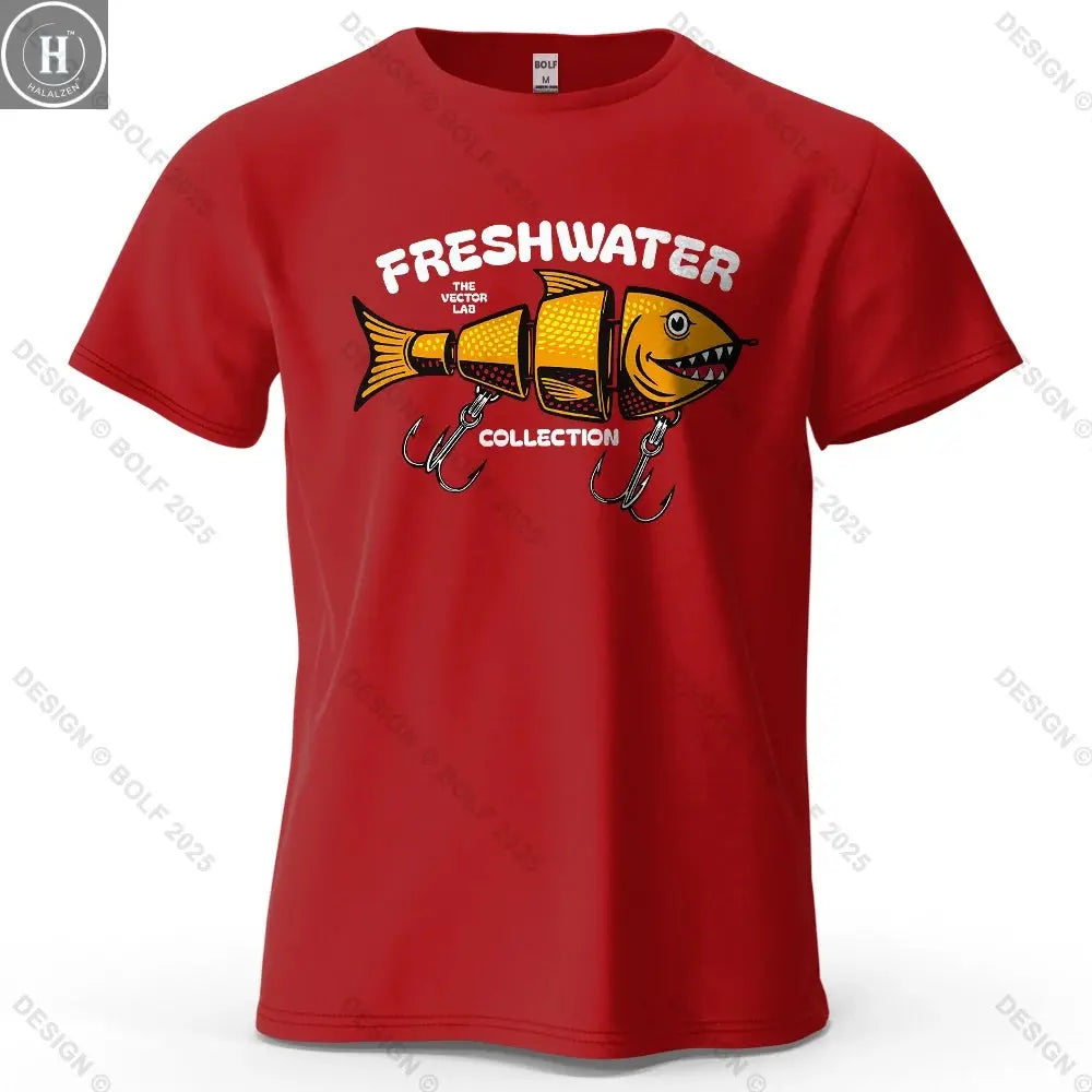 Fishing Lure Pattern Printed Men's T-Shirt 100% Cotton Oversized Fishing Hobby Graphic Tees for Women Tops Tees Streetwear HALALZEN