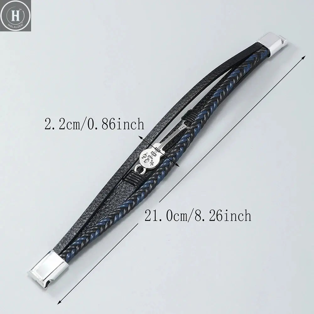 Hip-hop rock jewelry bracelets bangles fashion guitar PU leather bracelet for men HALALZEN